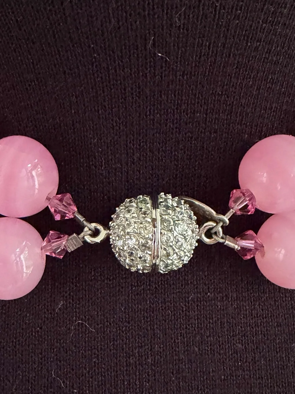 KEP Designs Double Strand Pink Beads Choker Necklace Rhinestone Screw Clasp